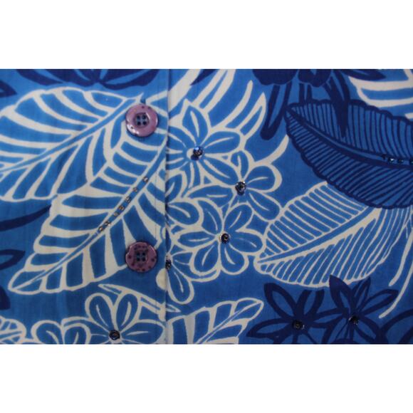 Life Style Woman 1X‎ Blue Hawaiian 3/4 Sleeve Button Up Jacket/Top - Picture 4 of 7